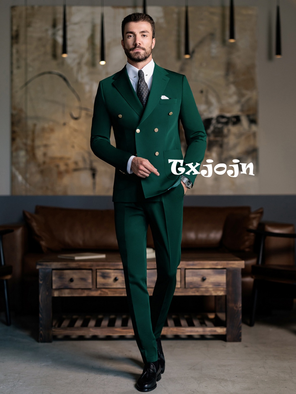 Men Formal Wear Green - بدلة رجالية رسمية خضراء ضيقة مكونة