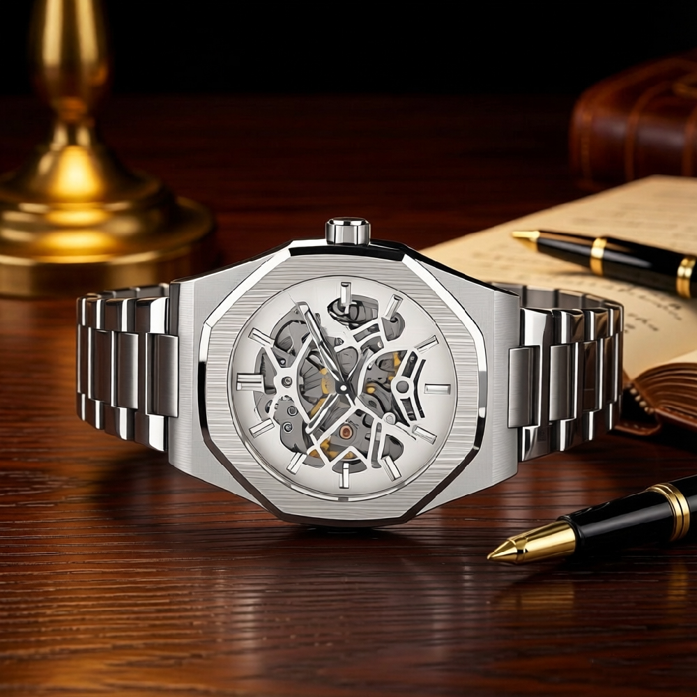 Men'S Formal Wear Watches - ساعة فورسينينج الميكانيكية للرجال بتصميم هيكلي،