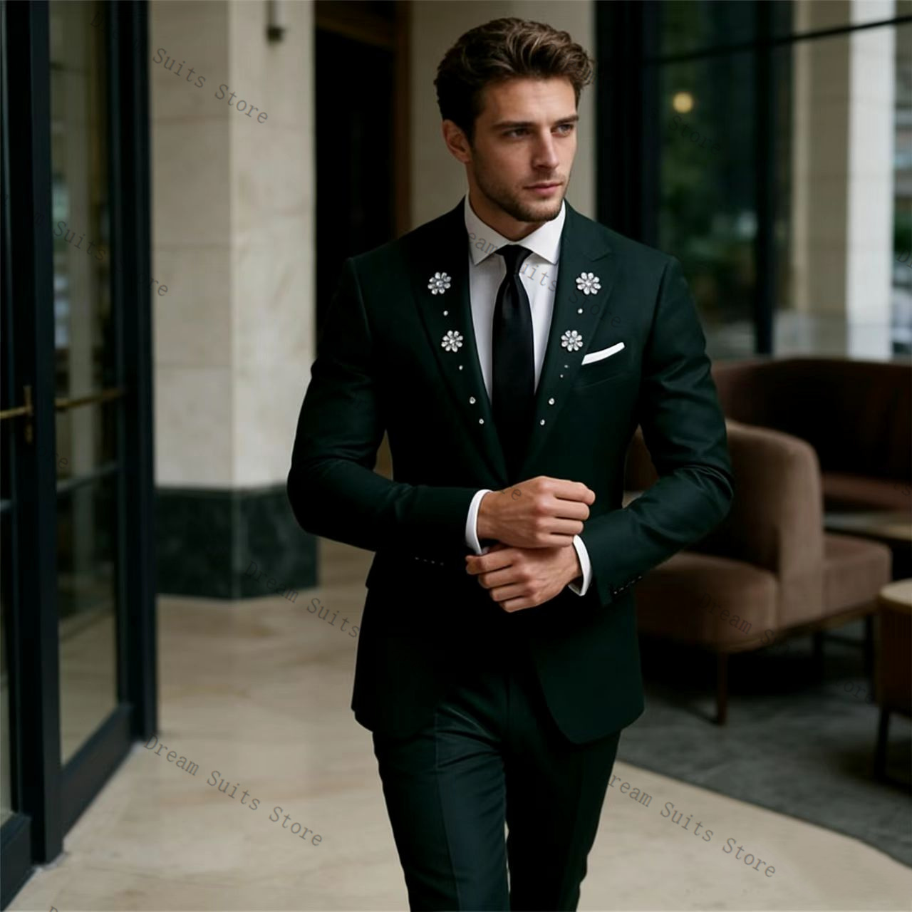 Men Formal Wear Green - طقم بدلة رجالي كريستالز من قطعتين،