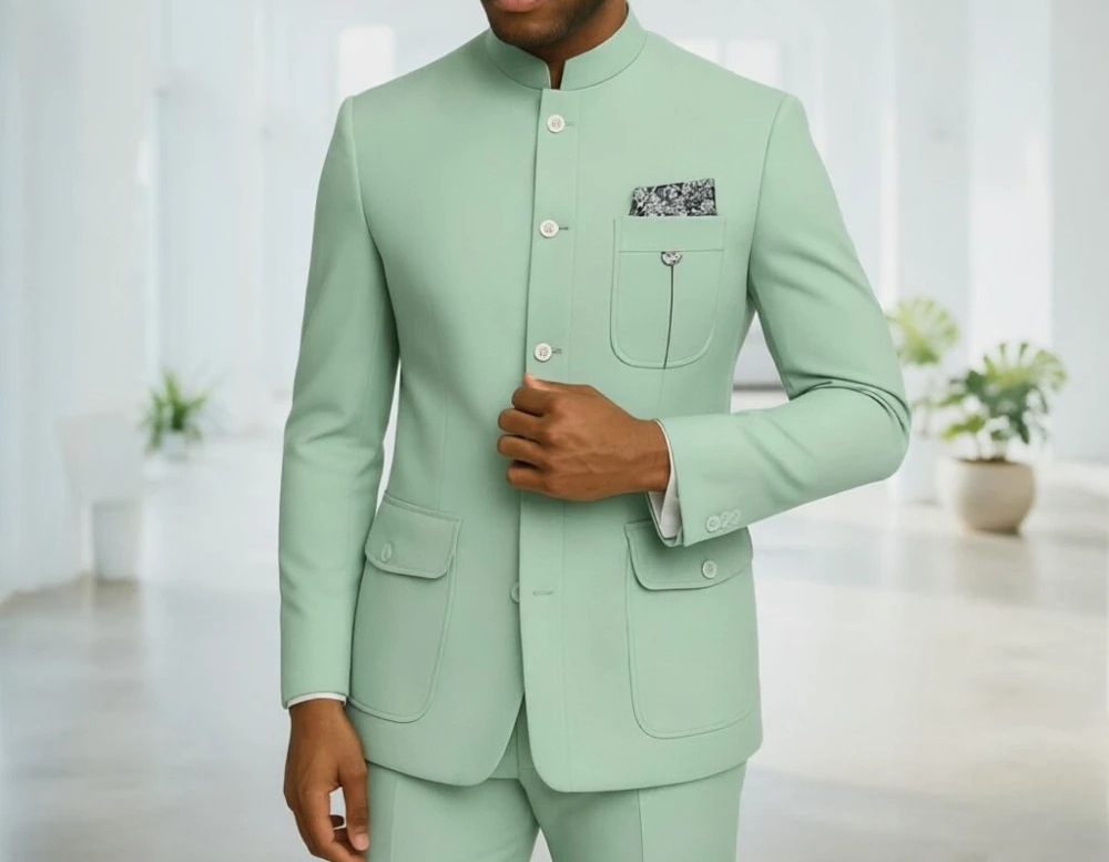 Men Formal Wear Green - بدلة سفاري رجالية فاخرة باللون الأخضر