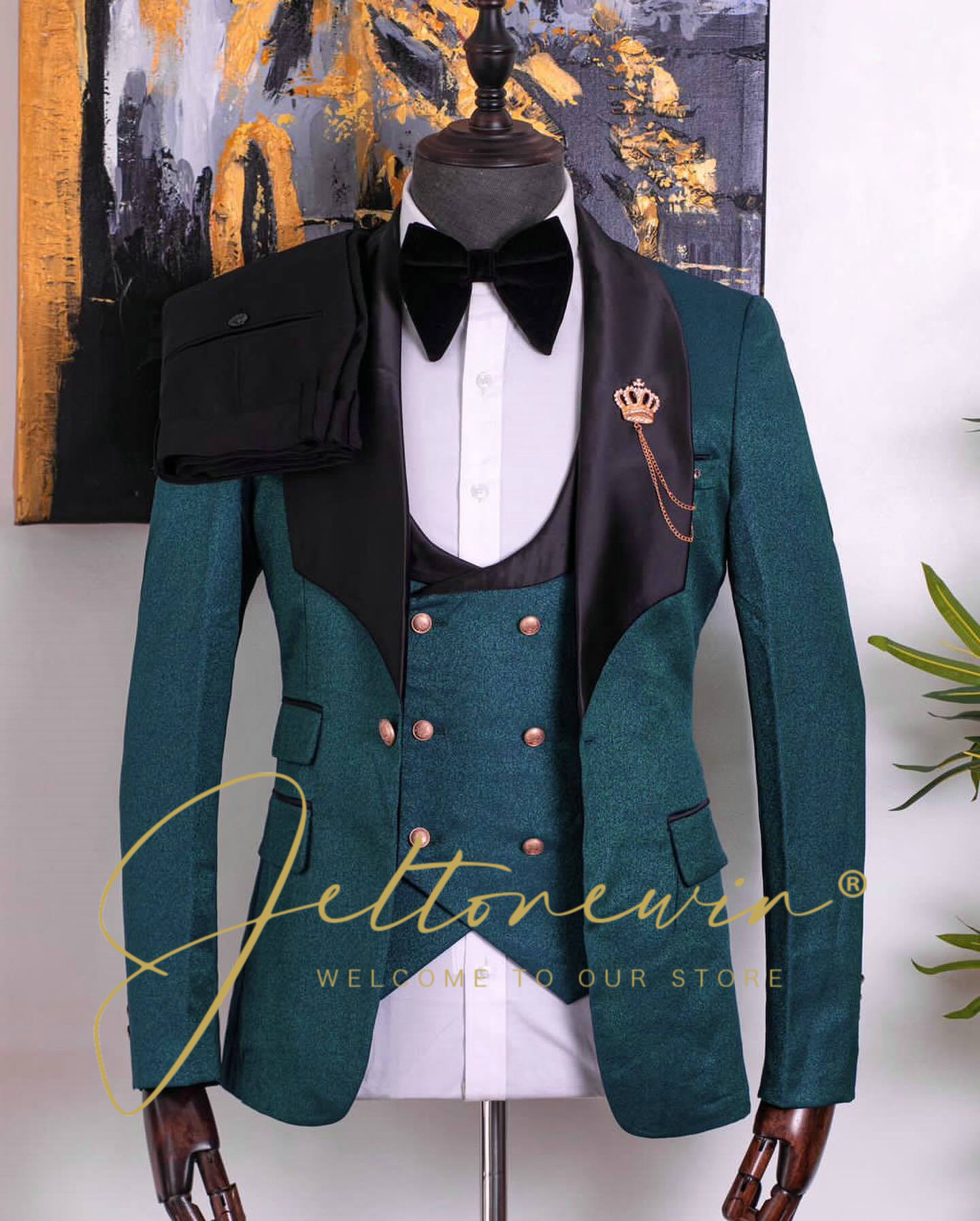 Men Formal Wear Green - طقم بدلة سهرة مكون من ثلاث