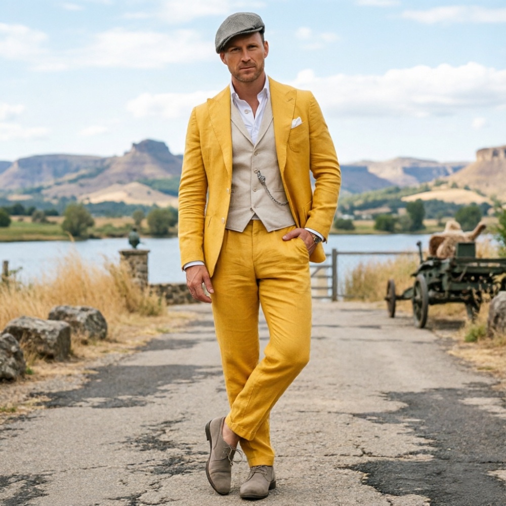 بدلة رجالية من الكتان باللون ا - مراجعة Men Formal Wear Green وسعره