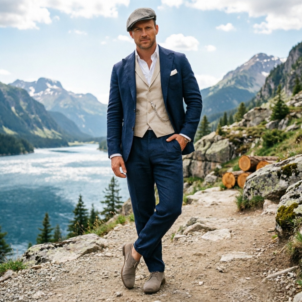 بدلة رجالية من الكتان باللون ا - مراجعة Men Formal Wear Green وسعره